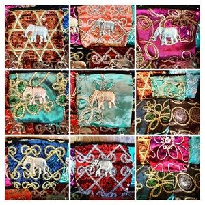 Small Embroidered Sequin Zipped Elephant Pouch (Several Colors Available)